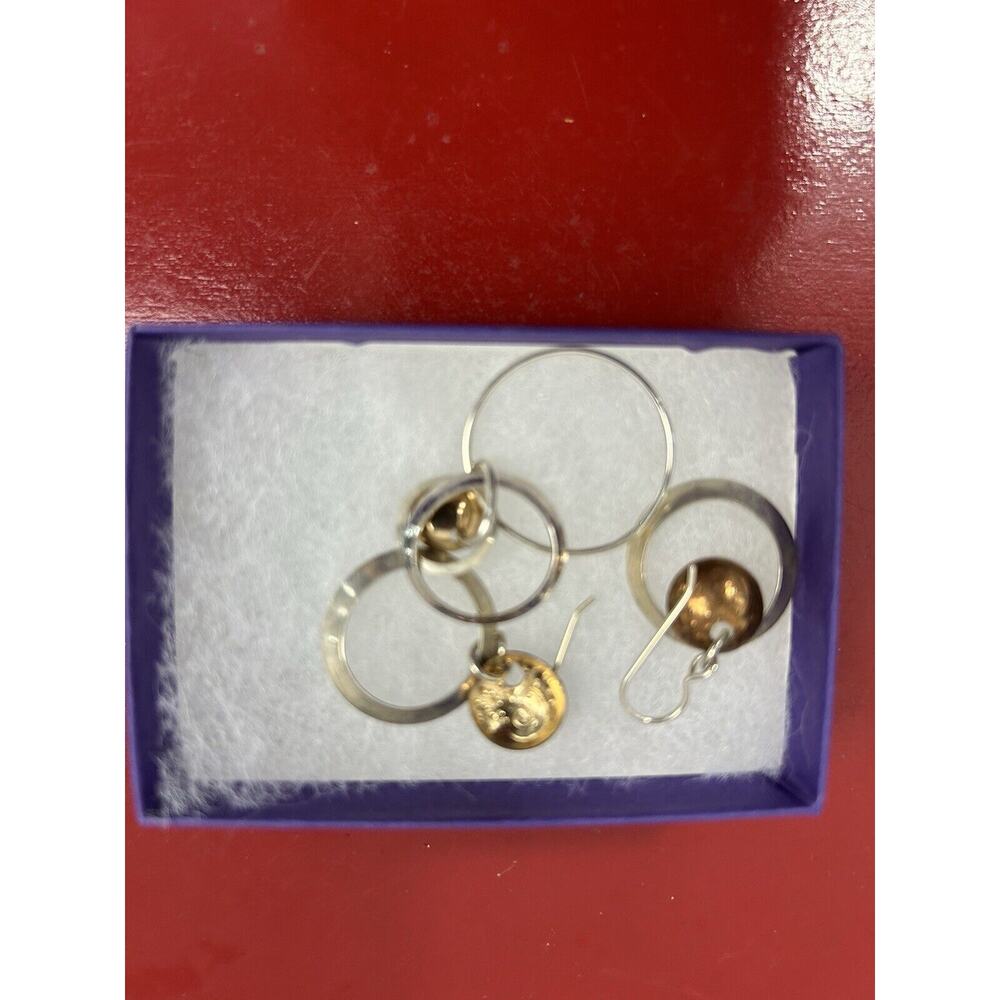 Silver Arty Hoop Statement Dangle Earrings & Pendant